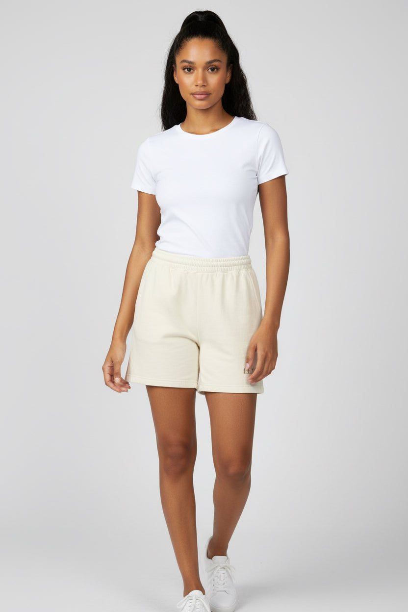 LEM Cream Lightweight Fleece Sweat Shorts —  Lounge Shorts - Modestly Vogue 