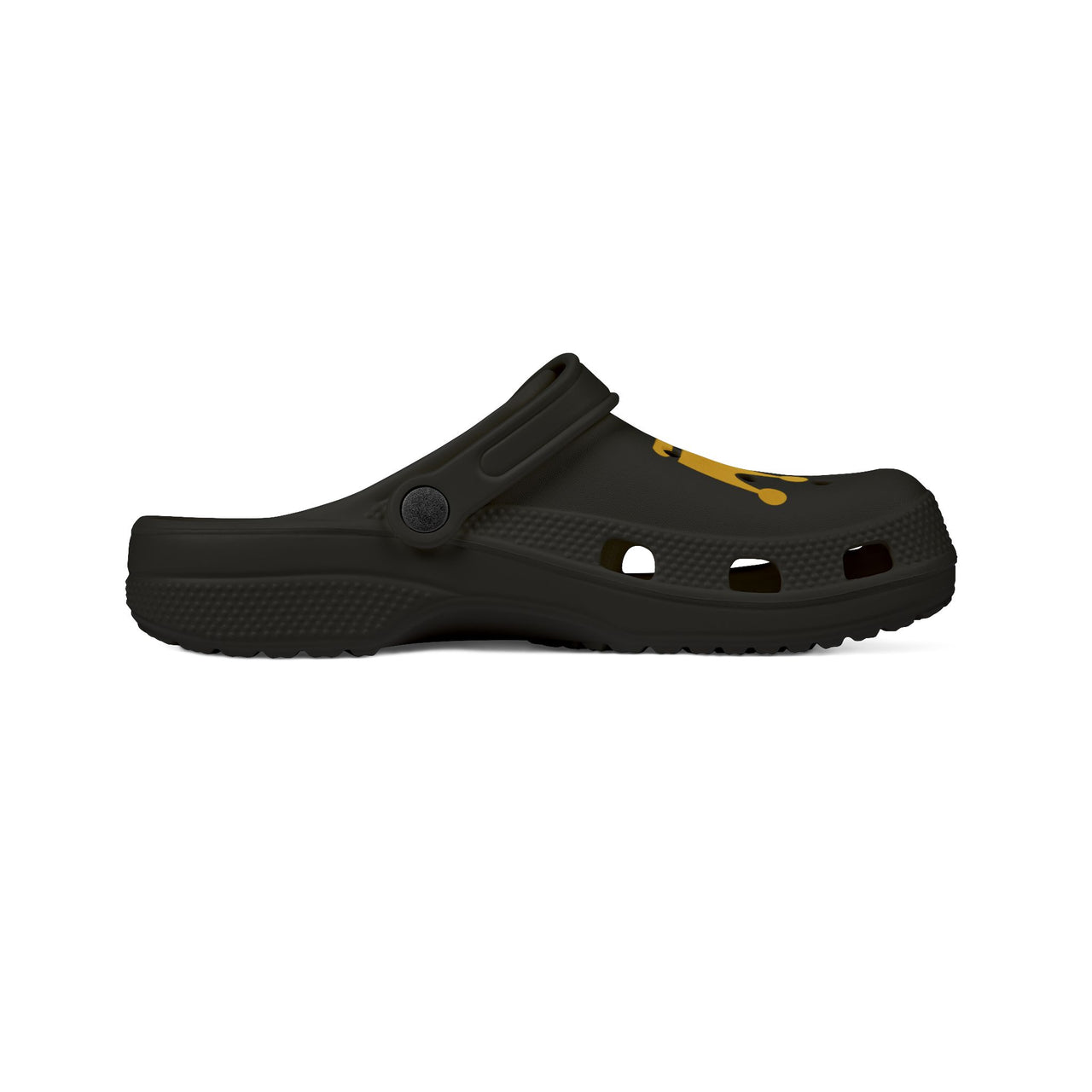 Crown Graphic EVA Foam Clogs — Lightweight Black Slip-On Shoes