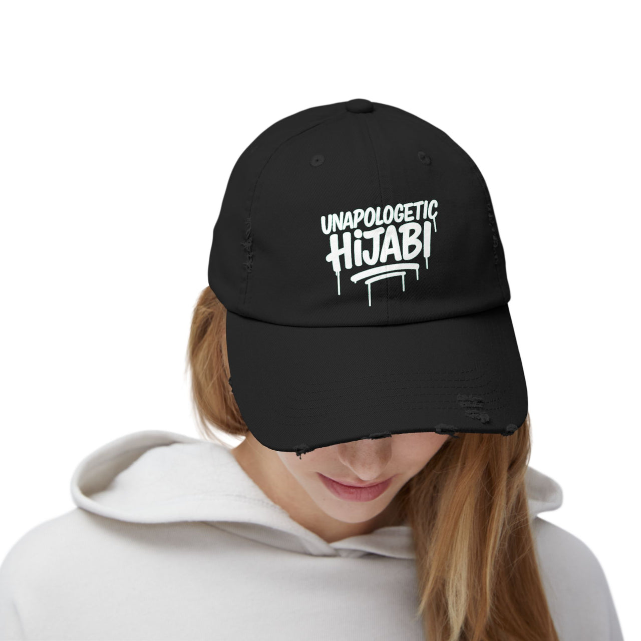 Unapologetic Hijabi Distressed Cap - Hijabi Girl Statement Baseball Hat - Modestly Vogue 