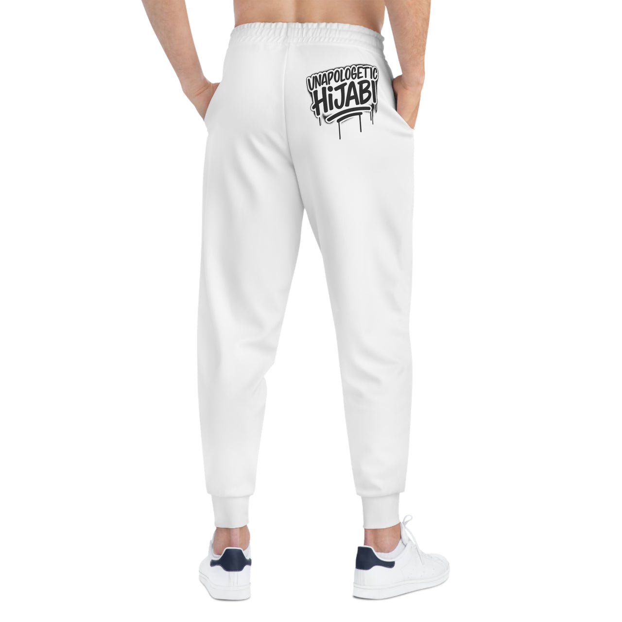 Athletic Joggers — White "Unapologetic Hijabi" Graphic Streetwear Sweatpants