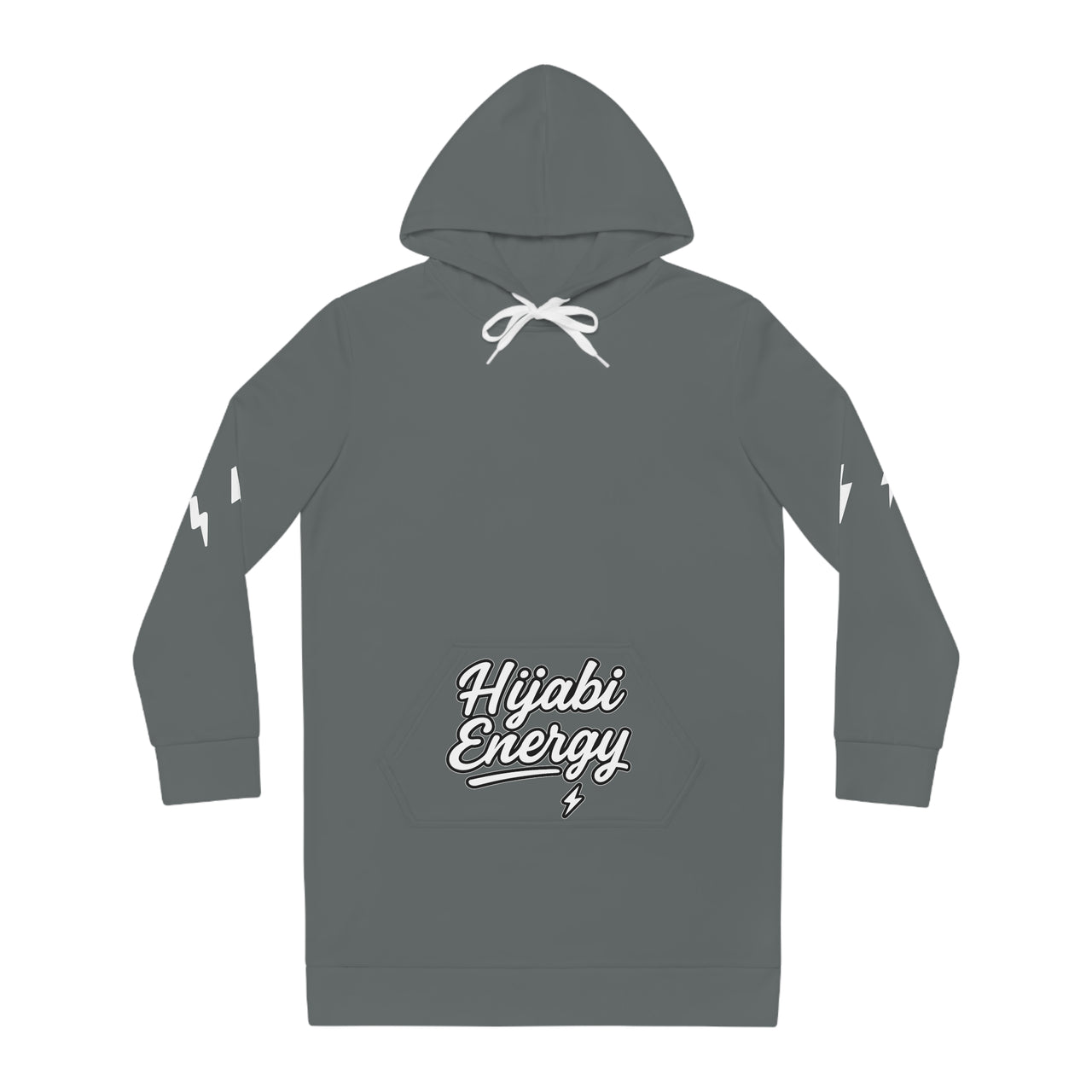 Hijabi Energy  Hoodie Dress — ' Hijabi Girl’' Cozy Women's Pullover Grey