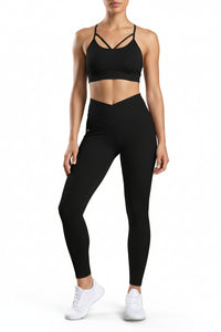 LEM Noir High-Waist Luxe Leggings — V-Front Seam Performance Yoga Pants - Modestly Vogue 