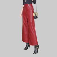 Wide Leg  Women's Straight-leg Trousers Leather Pants - Modestly Vogue 