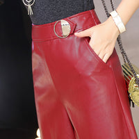 Wide Leg  Women's Straight-leg Trousers Leather Pants - Modestly Vogue 