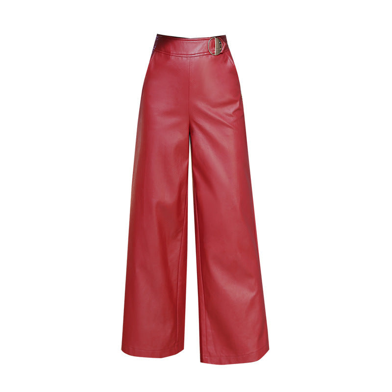Wide Leg  Women's Straight-leg Trousers Leather Pants - Modestly Vogue 