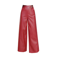 Wide Leg  Women's Straight-leg Trousers Leather Pants - Modestly Vogue 
