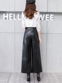 Wide Leg  Women's Straight-leg Trousers Leather Pants - Modestly Vogue 