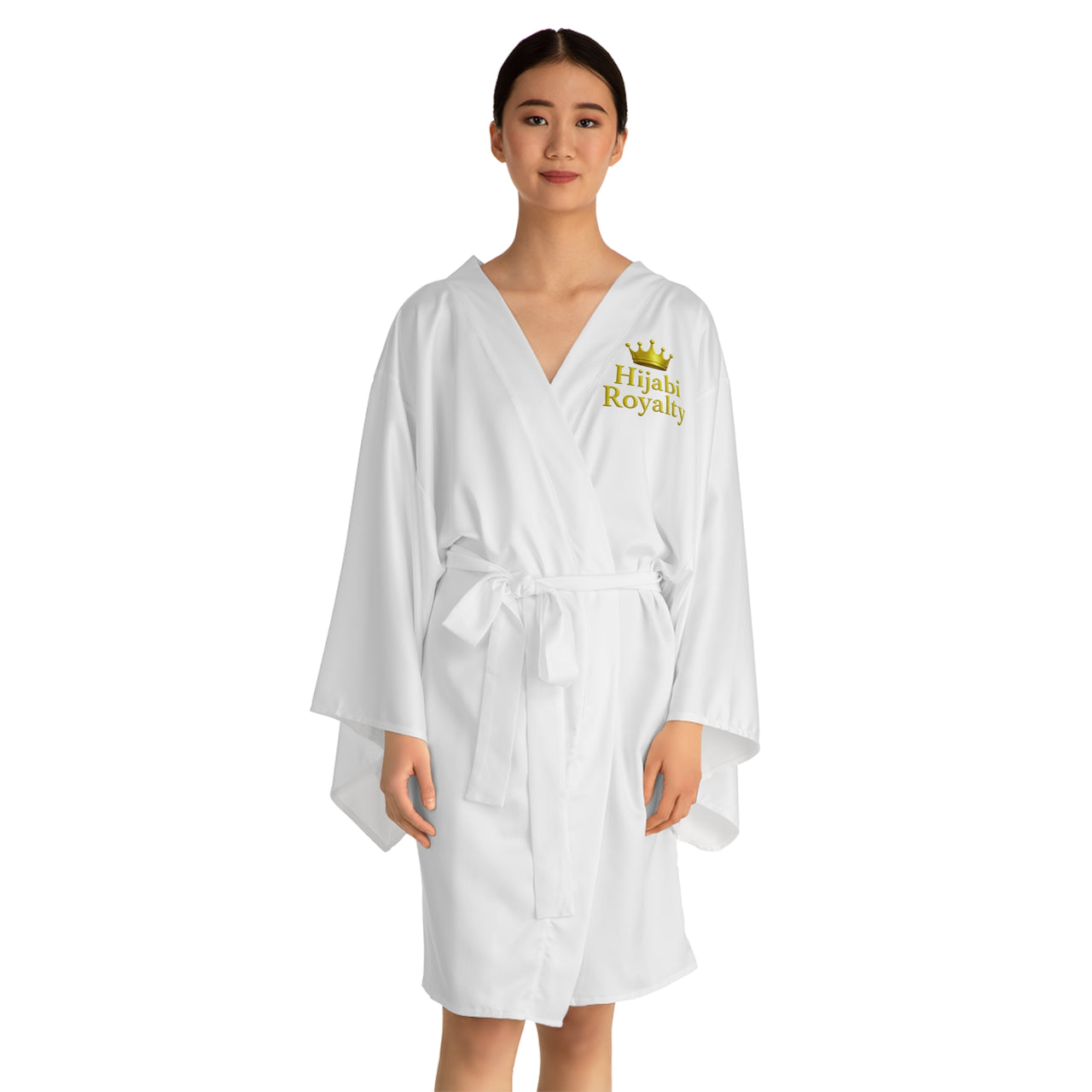 Hijabi Royalty™ Bridal Edition Kimono Robe – Luxury Spa Long Sleeve Robe with Crown Logo