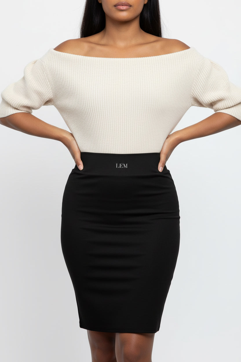 Black High-Waist LEM Pencil Skirt — Sleek Office & Evening Wear - Modestly Vogue 