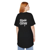 Back Logo Hijabi Energy Long Body Tee — Streetwear Muslimah Graphic T-Shirt
