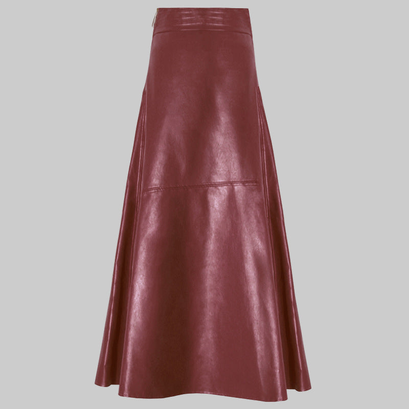 Retro High Waist PU Leather Fishtail Skirt for Women – Long & Chic