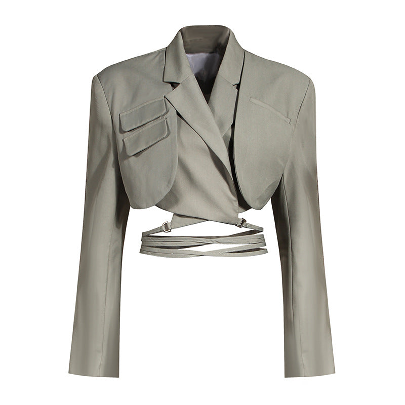 Asymmetric Jacket Short Skirt Waist-Hugging Blazer Suit Set - Modestly Vogue 