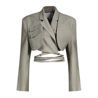 Asymmetric Jacket Short Skirt Waist-Hugging Blazer Suit Set - Modestly Vogue 