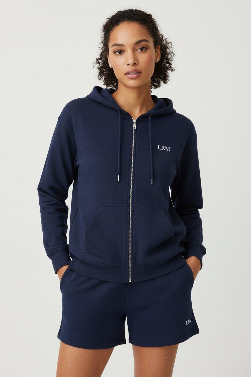 LEM Midnight Navy Full-Zip Hoodie - Modestly Vogue 