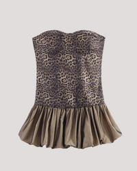 Leopard Splicing Tube Top Bubble Summer off the Shoulder Party Cocktail Short Dress Slim Fit Mini Dress