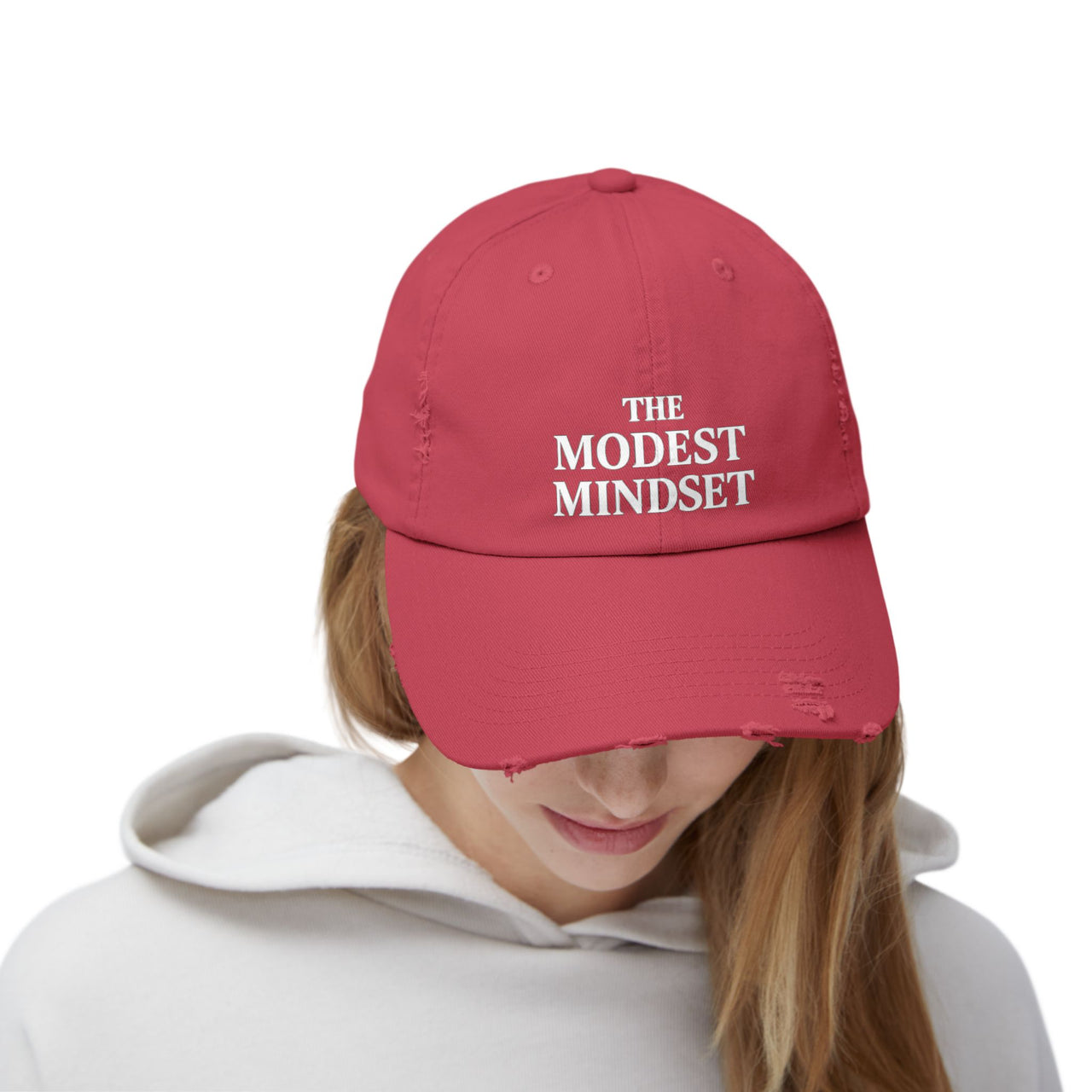Unisex Distressed Cap – Modest Mindset Inspirational Hat for Everyday Style