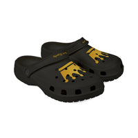 Crown Graphic EVA Foam Clogs — Lightweight Black Slip-On Shoes