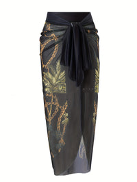 Black Coconut Tree Chain Print Sleeveless - Modestly Vogue 