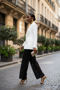 Fashionable Elegant Round Design Tassel Hollow-out Embroidered High Waist Wide-leg Pants - Modestly Vogue 