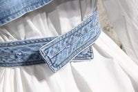 Trendy Two-Piece Denim Vest & Puff Sleeve Shirt Set for Women - Modestly Vogue 