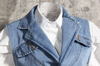 Trendy Two-Piece Denim Vest & Puff Sleeve Shirt Set for Women - Modestly Vogue 