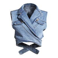 Trendy Two-Piece Denim Vest & Puff Sleeve Shirt Set for Women - Modestly Vogue 