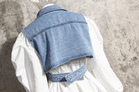 Trendy Two-Piece Denim Vest & Puff Sleeve Shirt Set for Women - Modestly Vogue 