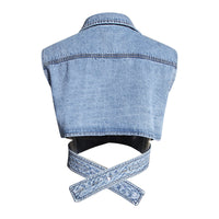 Trendy Two-Piece Denim Vest & Puff Sleeve Shirt Set for Women - Modestly Vogue 