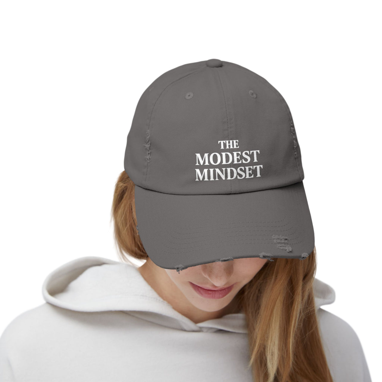 Unisex Distressed Cap – Modest Mindset Inspirational Hat for Everyday Style