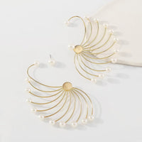 Women's Exaggerated Fan-shaped Artificial Pearl Earrings