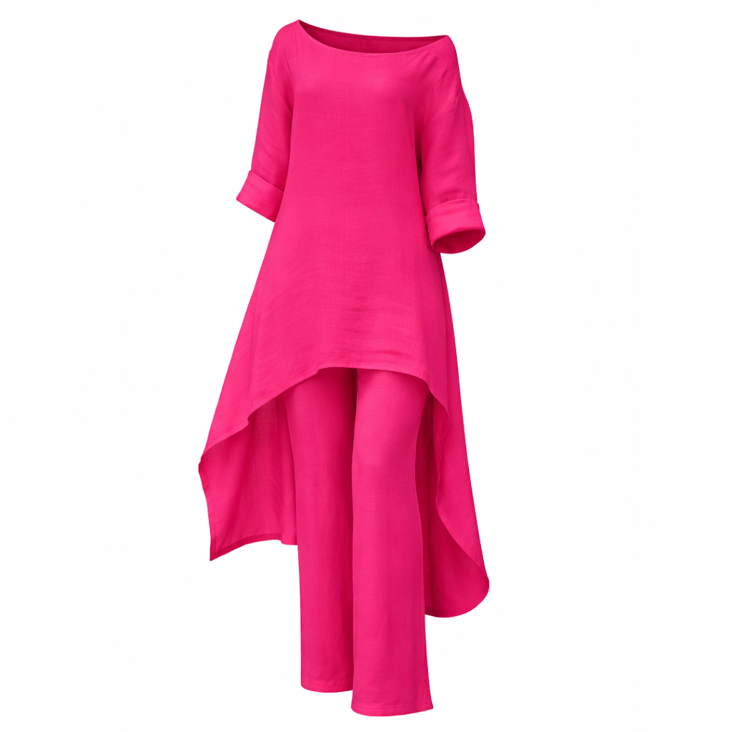 Casual Solid Color Pant Co-ord Set with Long Sleeve Top and Wide Leg Cotton and Linen Pants, 2 Pieces Set for Autumn - Modestly Vogue 