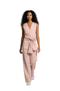 Poplin V Neck Top and High Waist Wide Leg Pants Set for Women - Modestly Vogue 