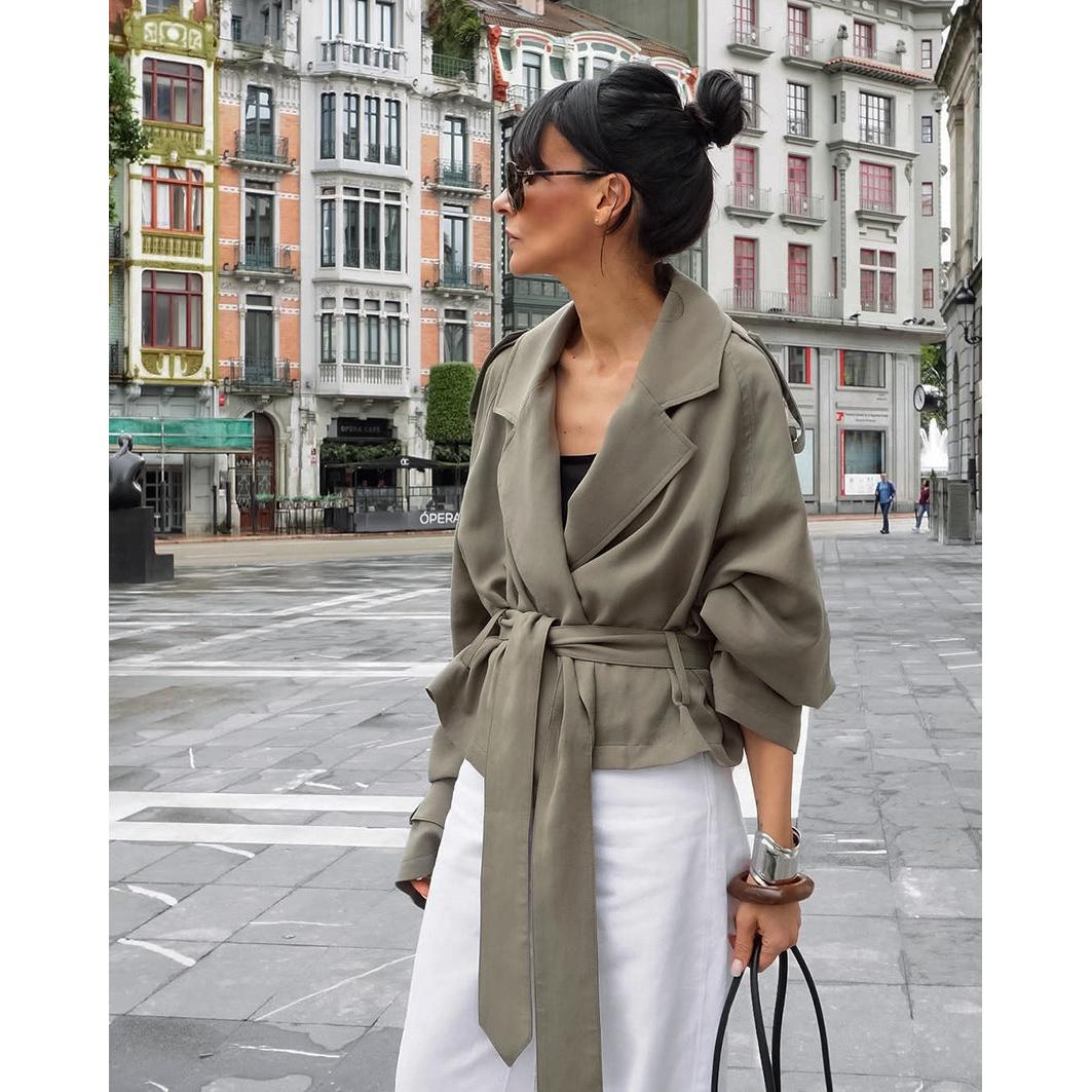 High End French Large Collared Lace up Windbreaker Women Autumn Coat - Modestly Vogue 