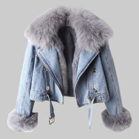 Detachable Fox Fur Rabbit Fur Liner Denim Coat Jacket