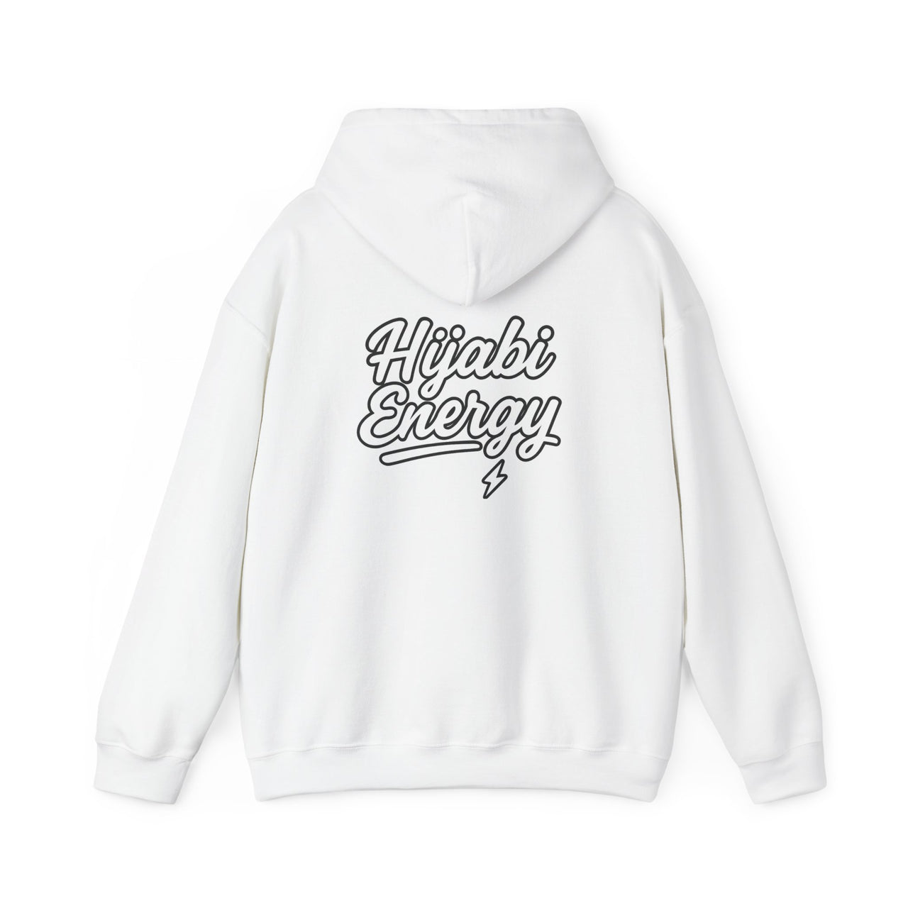 White Signature Hijabi Energy™  Hoodie — Bold Gold Script Hooded Sweatshirt