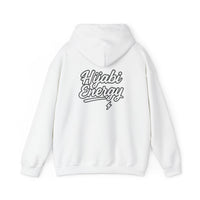 White Signature Hijabi Energy™  Hoodie — Bold Gold Script Hooded Sweatshirt