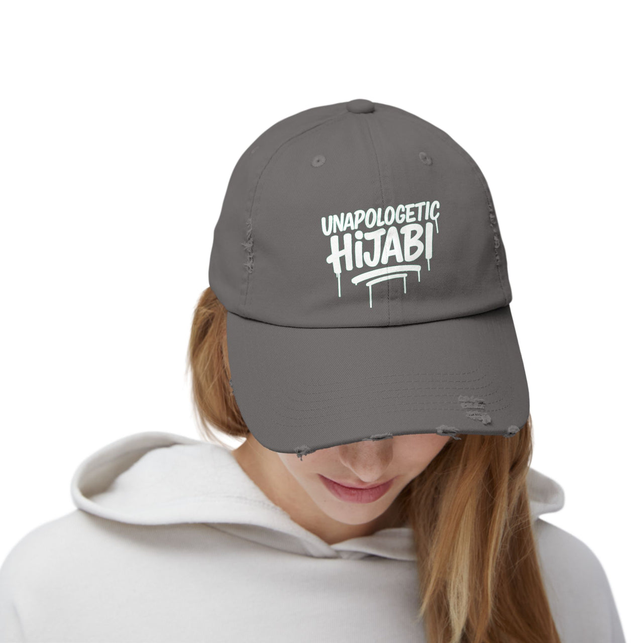 Unapologetic Hijabi Distressed Cap - Hijabi Girl Statement Baseball Hat - Modestly Vogue 