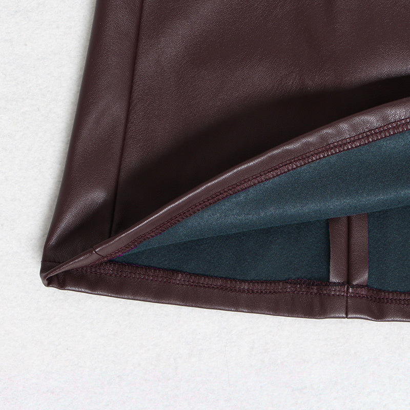 High waist long A-line PU leather skirt - Modestly Vogue 