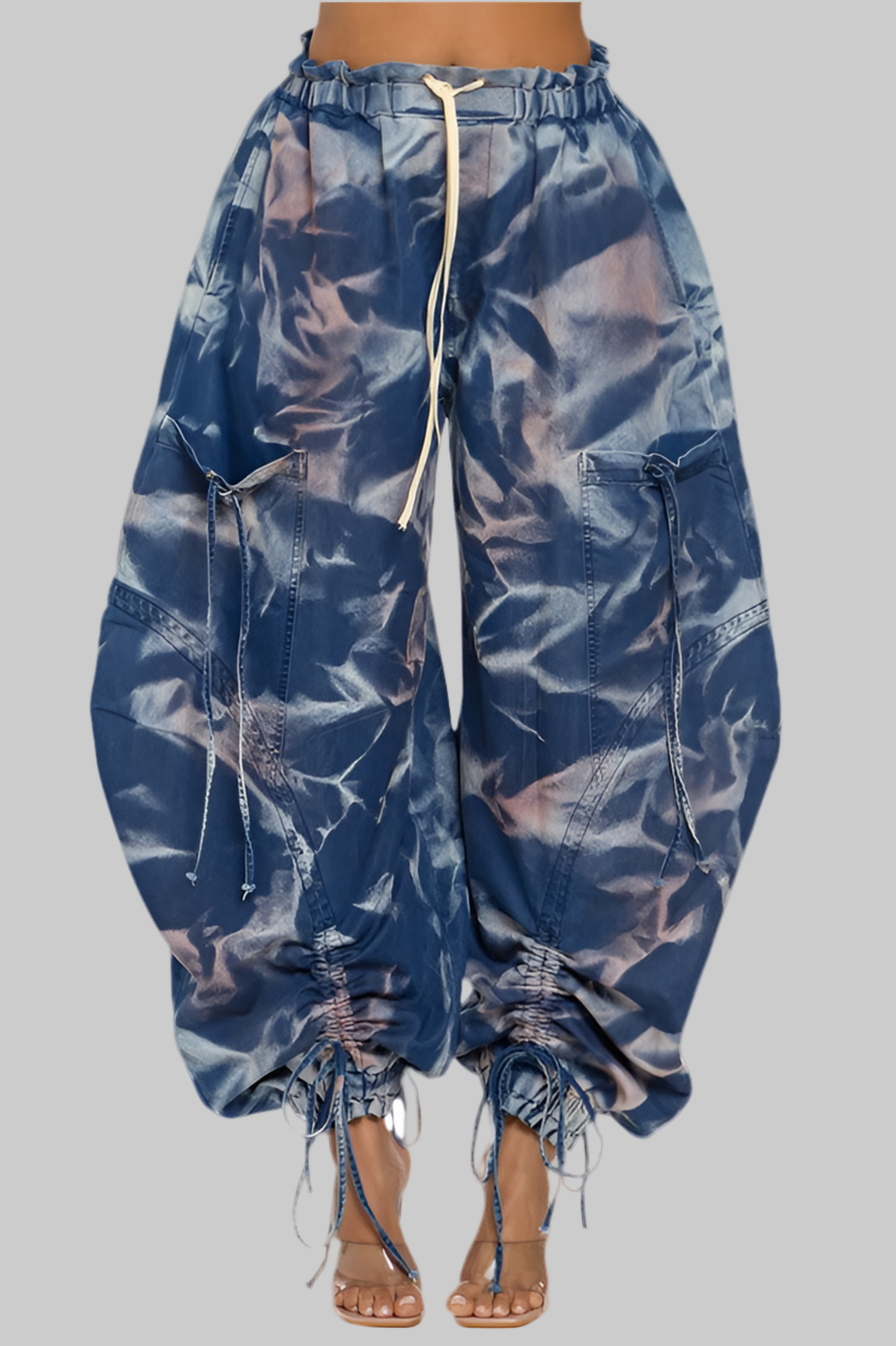 Urban Chic Drawstring Denim Cargo Pants