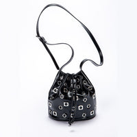 Suede Rivet Bucket Bag Hollow Crossbody Bag