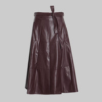 High waist long A-line PU leather skirt - Modestly Vogue 