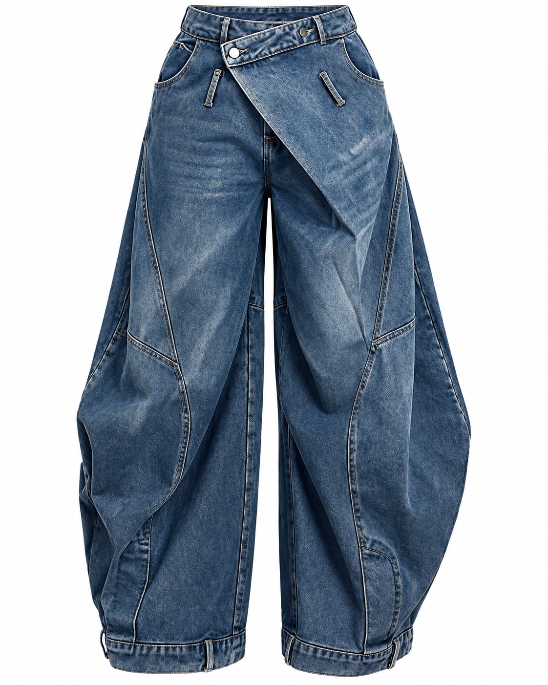 Washed Distressed Pocket Wide Loose Jeans Women