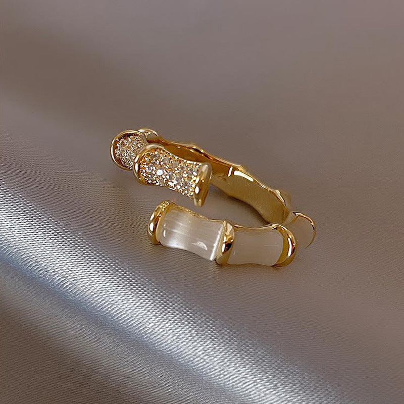Backgammon Bamboo Ring Zircon Adjustable Ring - Modestly Vogue 