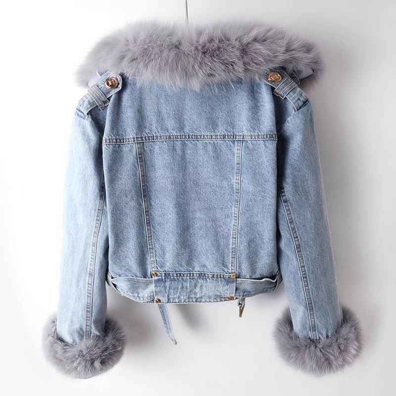 Detachable Fox Fur Rabbit Fur Liner Denim Coat Jacket