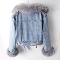 Detachable Fox Fur Rabbit Fur Liner Denim Coat Jacket