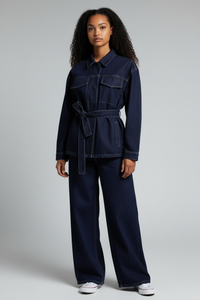 Blue Jean Wide Leg Denim Pants Sets - Modestly Vogue 