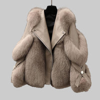 Edgy Fur Motorcycle Coat | Long Wool One-Piece Winter Coat - Modestly Vogue 