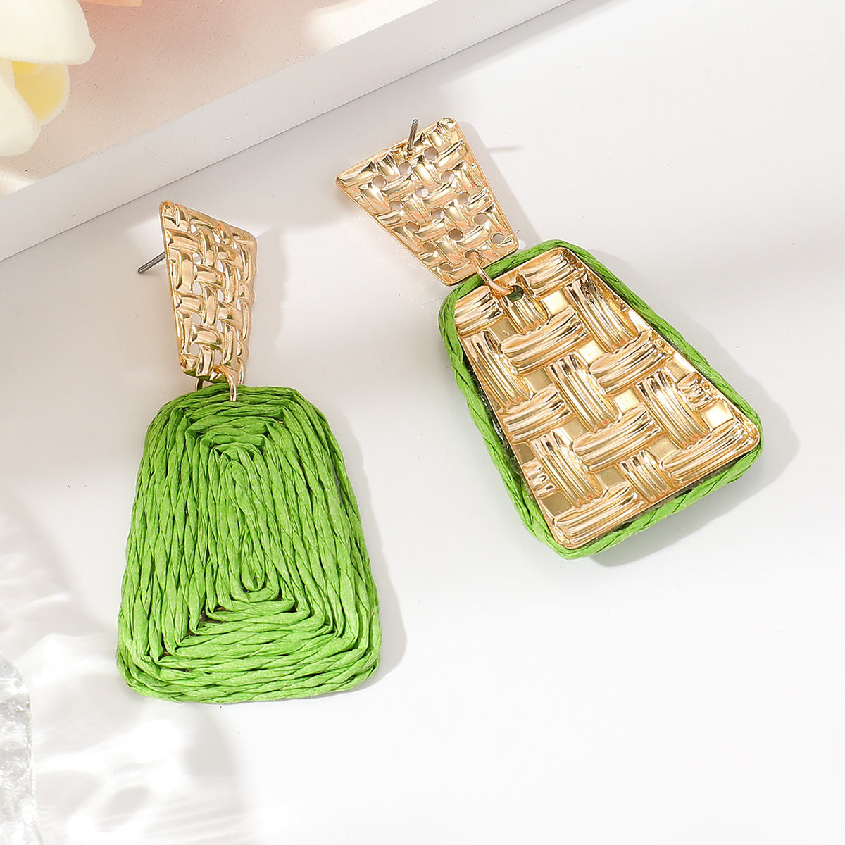 Raffia Earrings Women's Fashion Trapezoidal Alloy - Modestly Vogue 