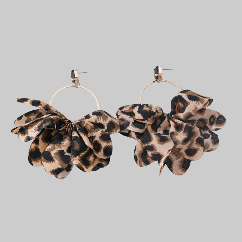 Exaggerated Fabric Leopard Print Earrings Circle Female - Modestly Vogue 