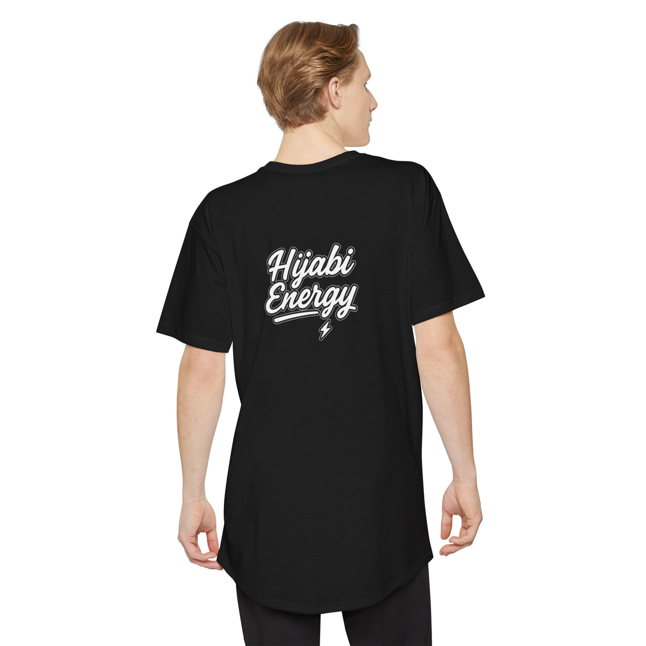 Back Logo Hijabi Energy Long Body Tee — Streetwear Muslimah Graphic T-Shirt